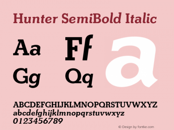 Hunter SemiBold Italic Version 2.000 Font Sample