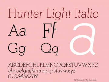 Hunter Light Italic Version 2.000 Font Sample