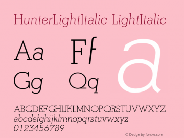 HunterLightItalic LightItalic Version 001.000 Font Sample