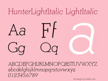 HunterLightItalic LightItalic Version 001.000图片样张