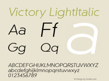 Victory LightItalic Macromedia Fontographer 4.1.4 7/15/02 Font Sample