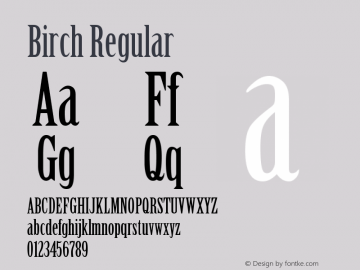 Birch Regular Version 001.002 Font Sample