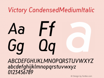 Victory CondensedMediumItalic Version 001.000 Font Sample