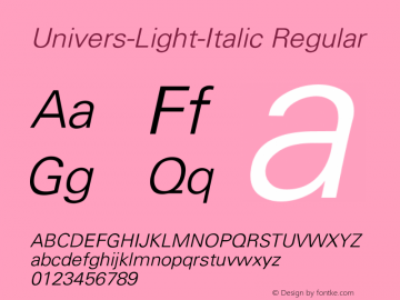 Univers-Light-Italic Regular Converted from D:\FONTTEMP\USALIGHI.TF1 by ALLTYPE Font Sample