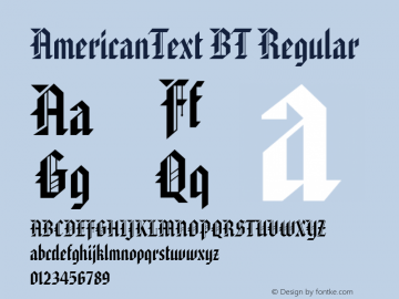 AmericanText BT Regular Version 2.001 mfgpctt 4.4 Font Sample