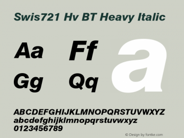 Swis721 Hv BT Heavy Italic Version 2.001 mfgpctt 4.4图片样张