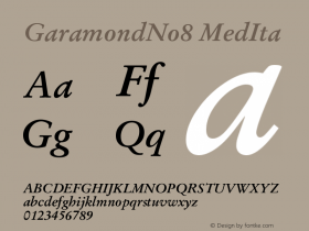 GaramondNo8 MedIta Version 1.05 Font Sample