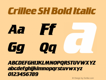 Crillee SH Bold Italic Version 3.01 2014; ttfautohint (v0.96) -l 8 -r 50 -G 200 -x 14 -w 