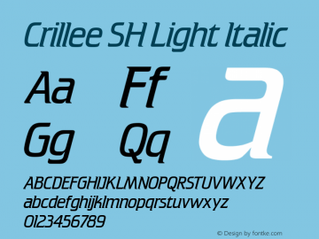 Crillee SH Light Italic Version 3.01 2014; ttfautohint (v0.96) -l 8 -r 50 -G 200 -x 14 -w 