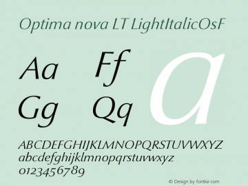 Optima nova LT LightItalicOsF Version 001.000 Font Sample