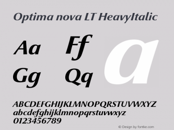 Optima nova LT HeavyItalic Version 001.000 Font Sample