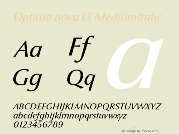 Optima nova LT MediumItalic Version 001.000 Font Sample