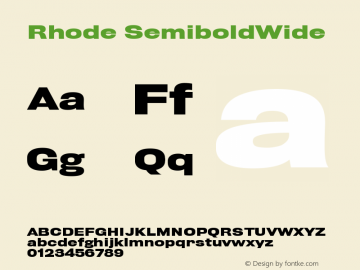 Rhode SemiboldWide Version 001.000 Font Sample