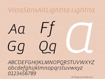 VistaSansAltLightIta LightIta Version 001.000 Font Sample