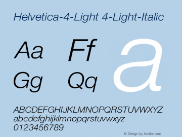 Helvetica-4-Light 4-Light-Italic Version 001.000 Font Sample