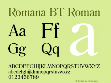Romana BT Roman mfgpctt-v1.59 Friday, March 5, 1993 10:35:02 am (EST) Font Sample