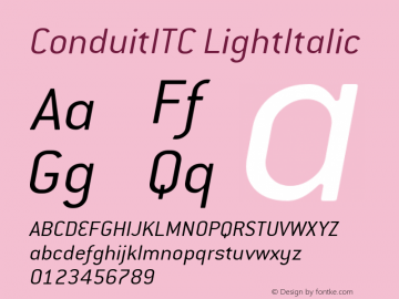 ConduitITC LightItalic Version 001.000 Font Sample