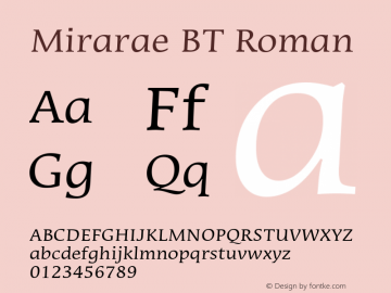 Mirarae BT Roman mfgpctt-v4.4 Dec 22 1998 Font Sample