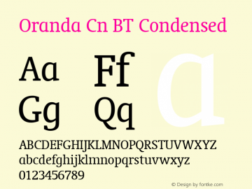 Oranda Cn BT Condensed mfgpctt-v1.59 Friday, March 5, 1993 1:58:13 pm (EST) Font Sample