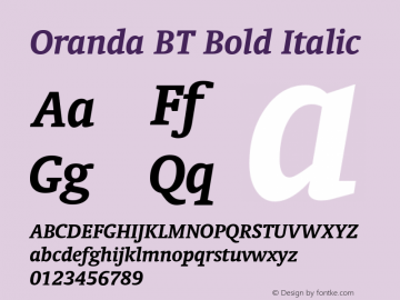 Oranda BT Bold Italic Version 2.001 mfgpctt 4.4 Font Sample