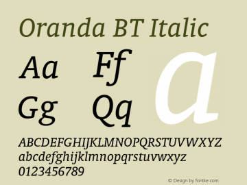 Oranda BT Italic Version 2.001 mfgpctt 4.4图片样张
