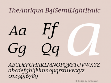 TheAntiqua B4iSemiLightItalic Version 001.000 Font Sample