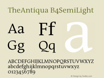 TheAntiqua B4SemiLight Version 001.000 Font Sample