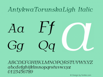 AntykwaTorunskaLigh Italic Version 2.08 Font Sample