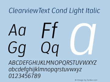 ClearviewText Cond Light Italic Version 1.000 2005 initial release图片样张