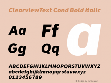 ClearviewText Cond Bold Italic Version 1.000 2005 initial release Font Sample