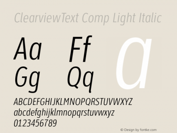 ClearviewText Comp Light Italic Version 1.000 2005 initial release Font Sample