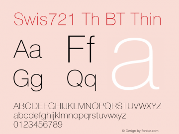 Swis721 Th BT Thin Version 1.01 emb4-OT Font Sample