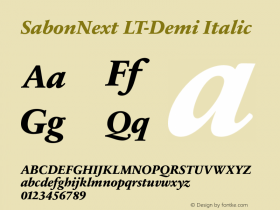 SabonNext LT-Demi Italic LT 1.0 2002; Gnu 2006 Font Sample