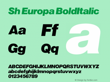 Sh Europa BoldItalic Version 001.001 Font Sample
