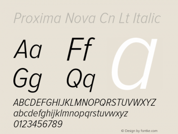 Proxima Nova Cn Lt Italic Version 1.001 2005 Font Sample