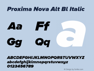 Proxima Nova Alt Bl Italic Version 1.000 2005 initial release Font Sample