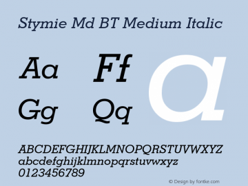 Stymie Md BT Medium Italic mfgpctt-v4.4 Dec 29 1998 Font Sample