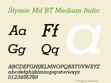Stymie Md BT Medium Italic mfgpctt-v4.4 Dec 29 1998 Font Sample