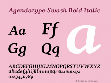 Agendatype-Swash Bold Italic Version 1.002 2005图片样张