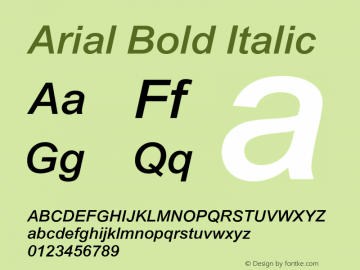 Arial Bold Italic Version 4.0 Font Sample