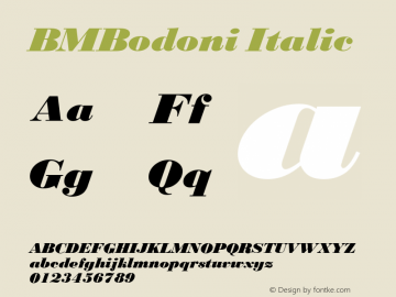 BMBodoni Italic Version 4.0 Font Sample