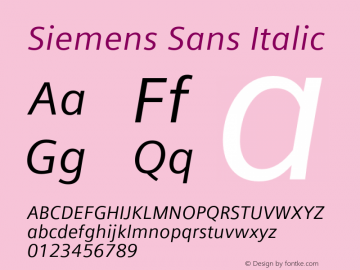 Siemens Sans Italic Version 1.000;PS 5.00;hotconv 1.0.38 Font Sample