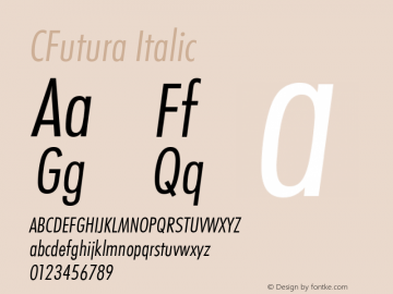 CFutura Italic Version 4.00 April 15, 2007图片样张