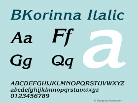 BKorinna Italic Version 4.00 April 17, 2007图片样张