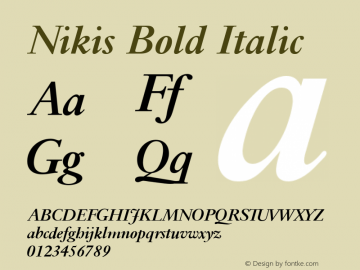 Nikis Bold Italic Version 4.00 April 19, 2007 Font Sample