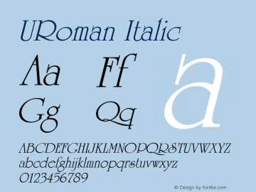 URoman Italic Version 4.00 April 30, 2007 Font Sample
