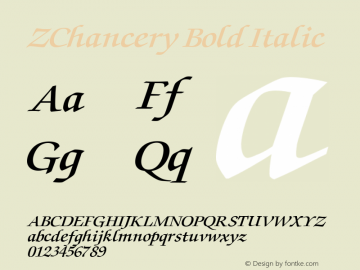 ZChancery Bold Italic Version 4.00 April 30, 2007 Font Sample