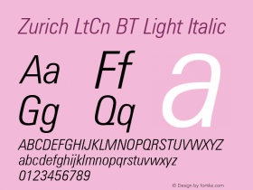 Zurich LtCn BT Light Italic mfgpctt-v4.4 Dec 29 1998图片样张