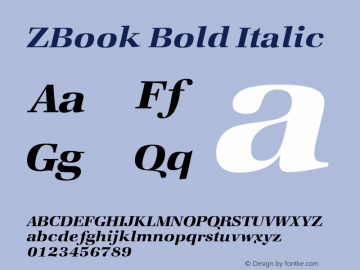 ZBook Bold Italic Version 4.00 April 30, 2007 Font Sample