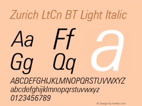 Zurich LtCn BT Light Italic Version 1.01 emb4-OT图片样张